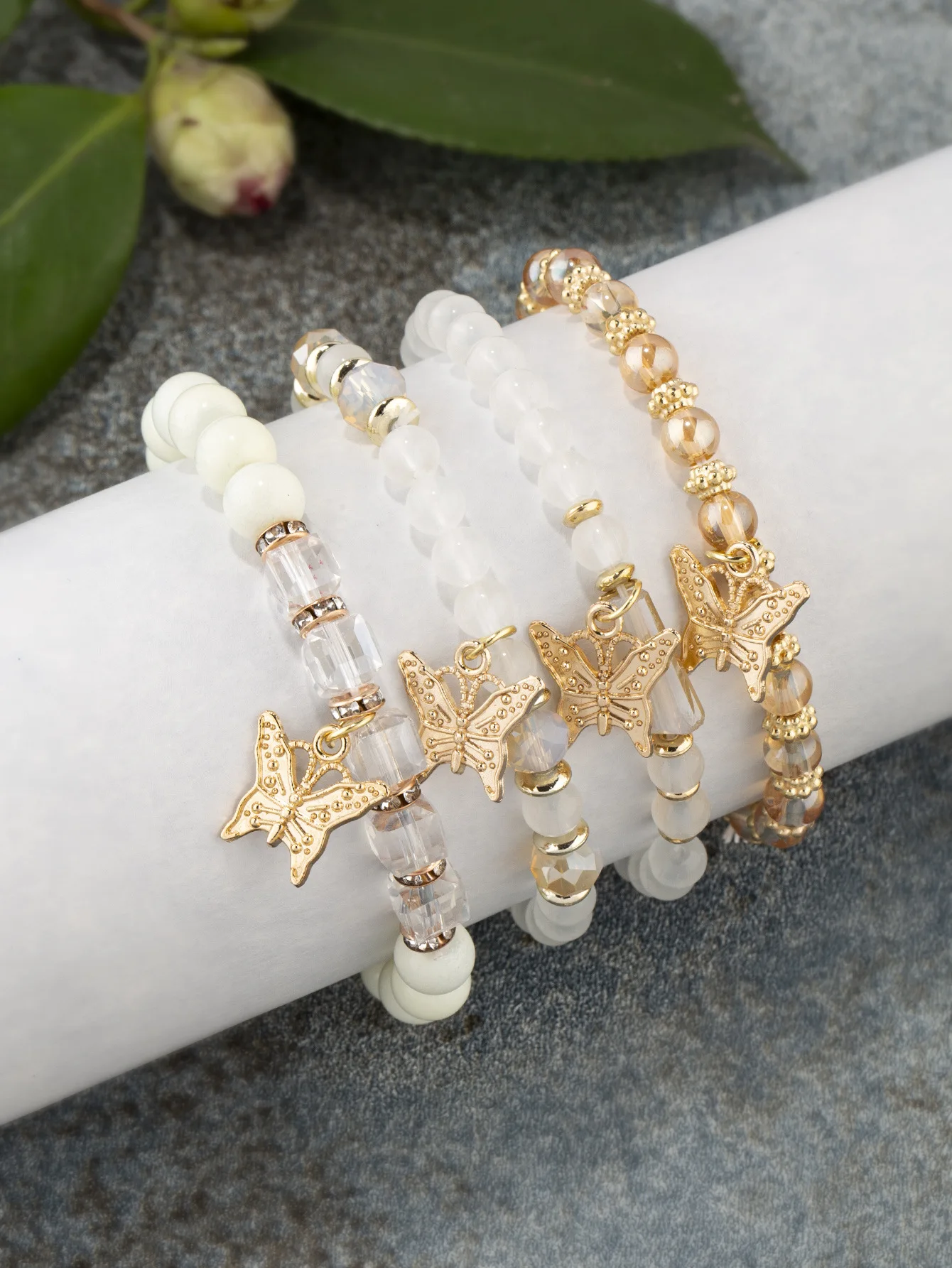 4Pcs Trendy Butterfly Beaded Bracelet Set For Women
