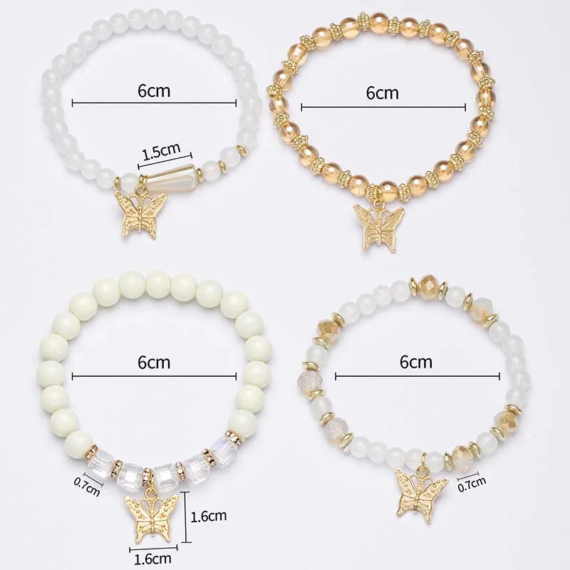 4Pcs Trendy Butterfly Beaded Bracelet Set For Women