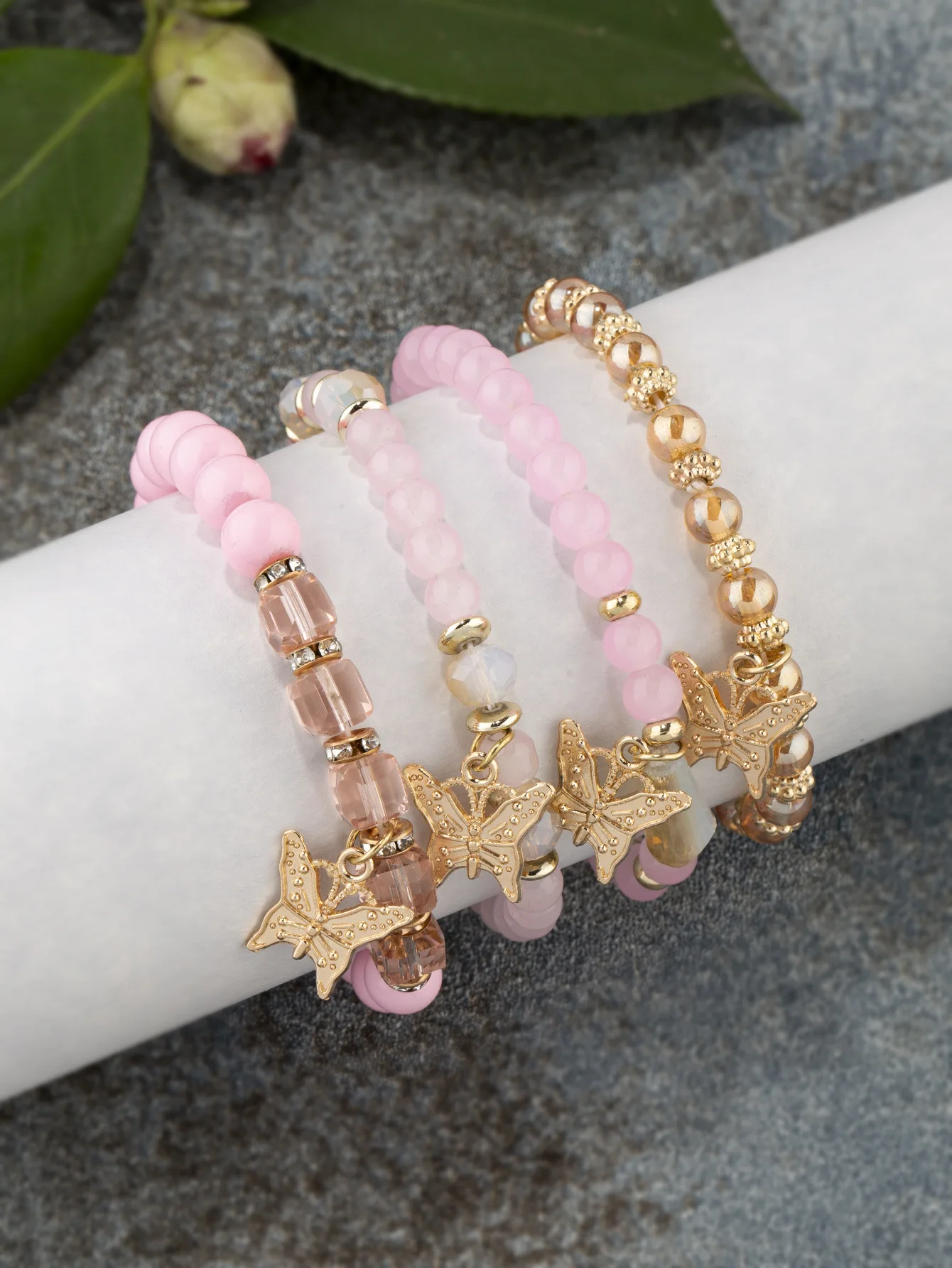 4Pcs Trendy Butterfly Beaded Bracelet Set For Women