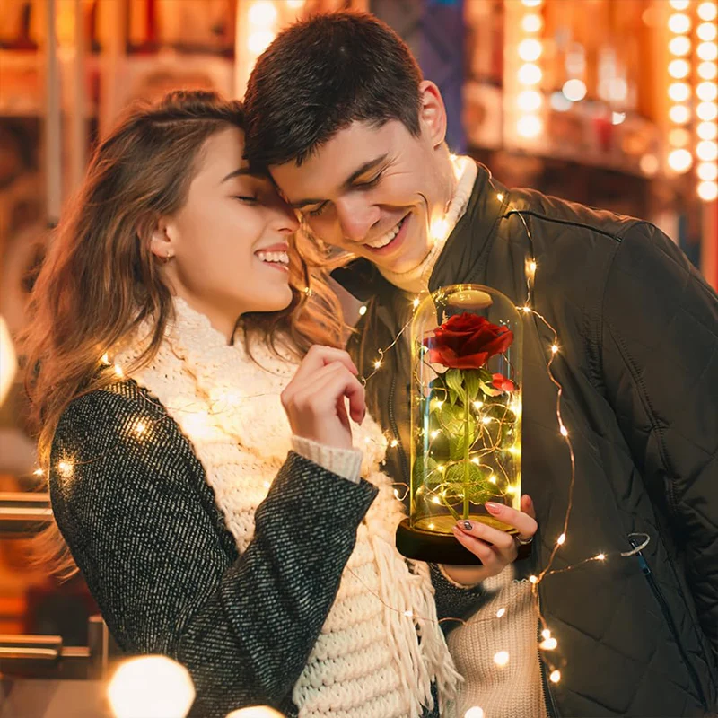 Artificial Eternal Rose LED Light Flower for Valentines Day