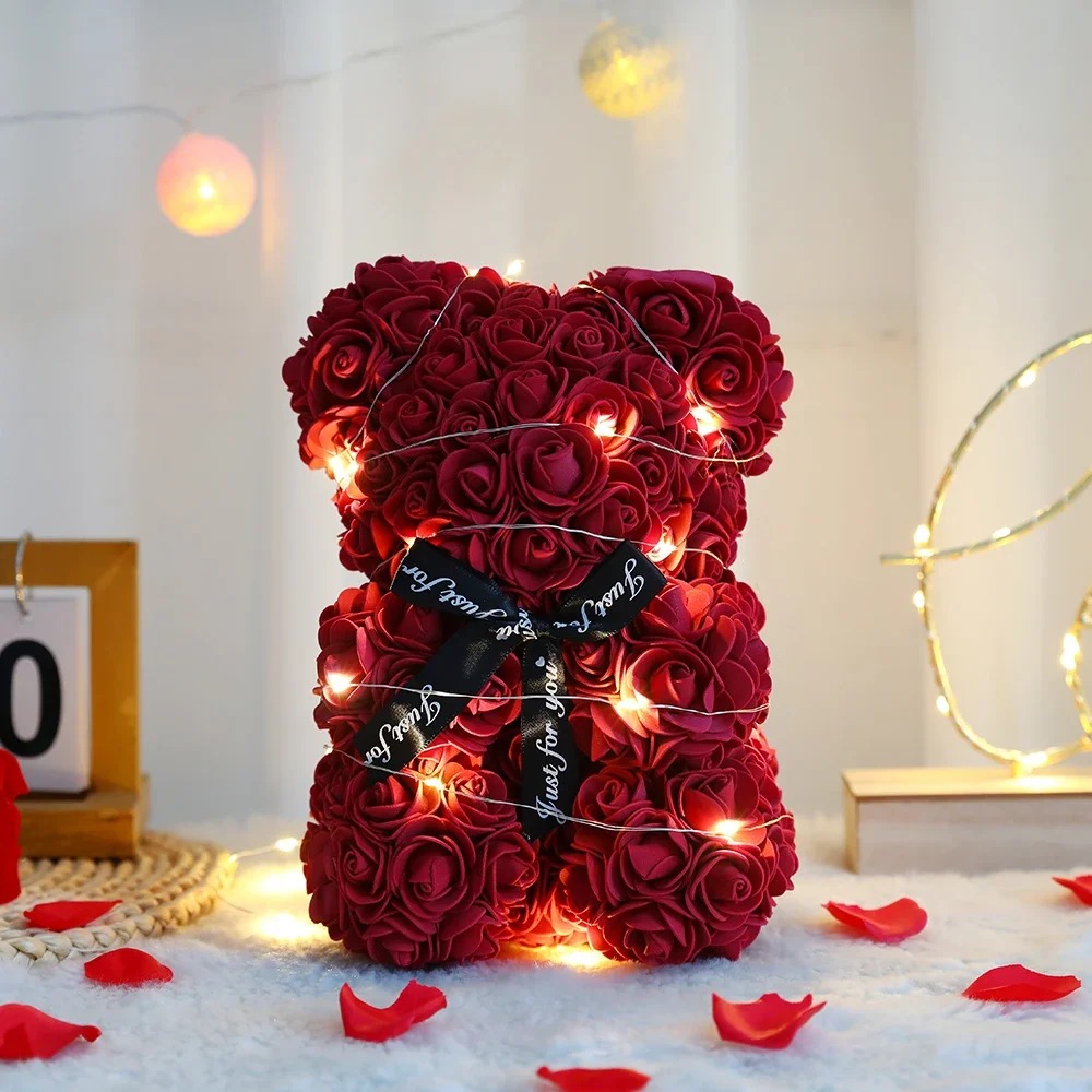 25cm Artificial Teddy Rose Flower Bear with Box Valentines Day Gift 25cm Artificial Teddy Rose Flower Bear with Box Valentines Day Gift