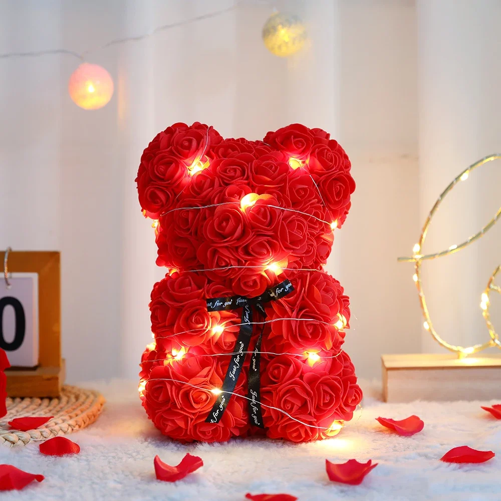 25cm Artificial Teddy Rose Flower Bear with Box Valentines Day Gift 25cm Artificial Teddy Rose Flower Bear with Box Valentines Day Gift