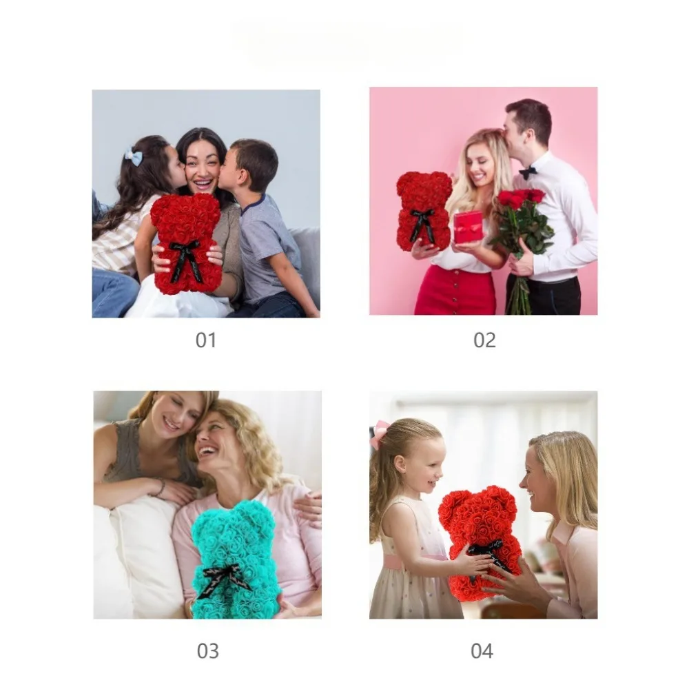 25cm Artificial Teddy Rose Flower Bear with Box Valentines Day Gift