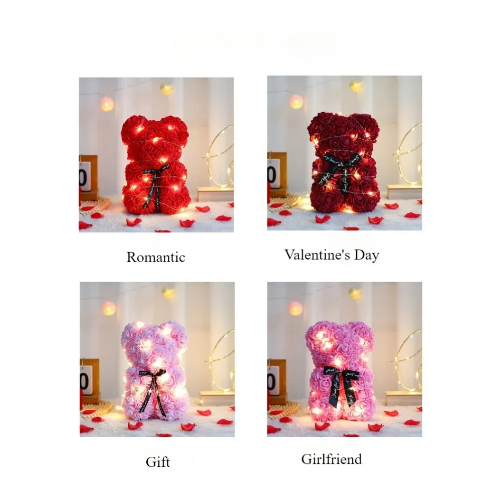 25cm Artificial Teddy Rose Flower Bear with Box Valentines Day Gift
