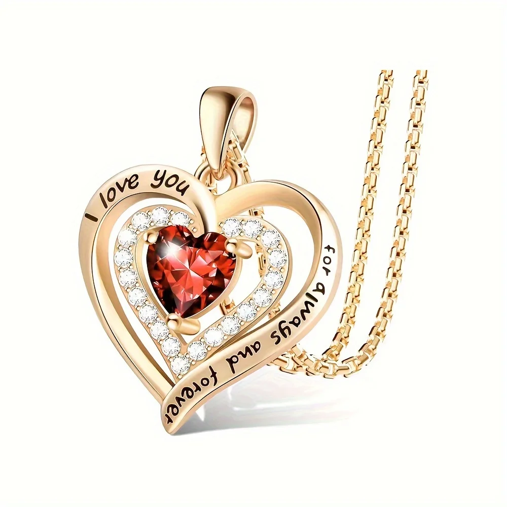 Luxury Red Zircon Pendant Necklaces With Rose Flower Gift Box