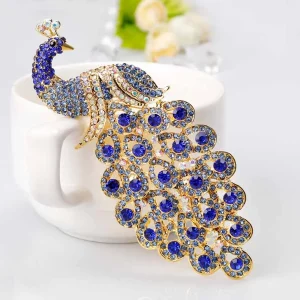 Blue Crystal Rhinestone Peacock Brooch Jewelry Pin