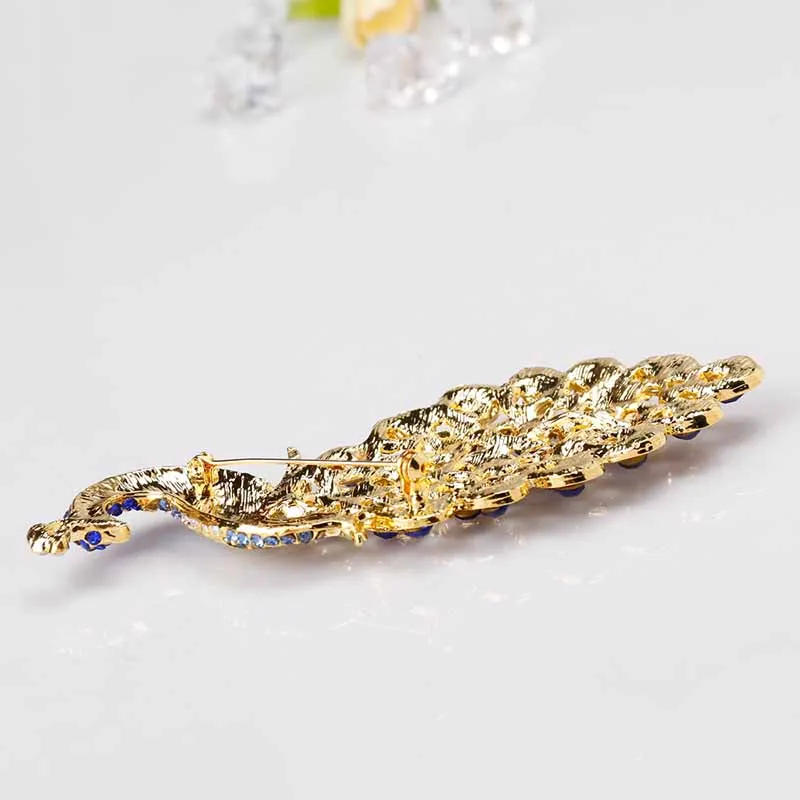Blue Crystal Rhinestone Peacock Brooch Jewelry Pin