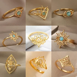 Stainless Steel Lotus Flower Ring for Women