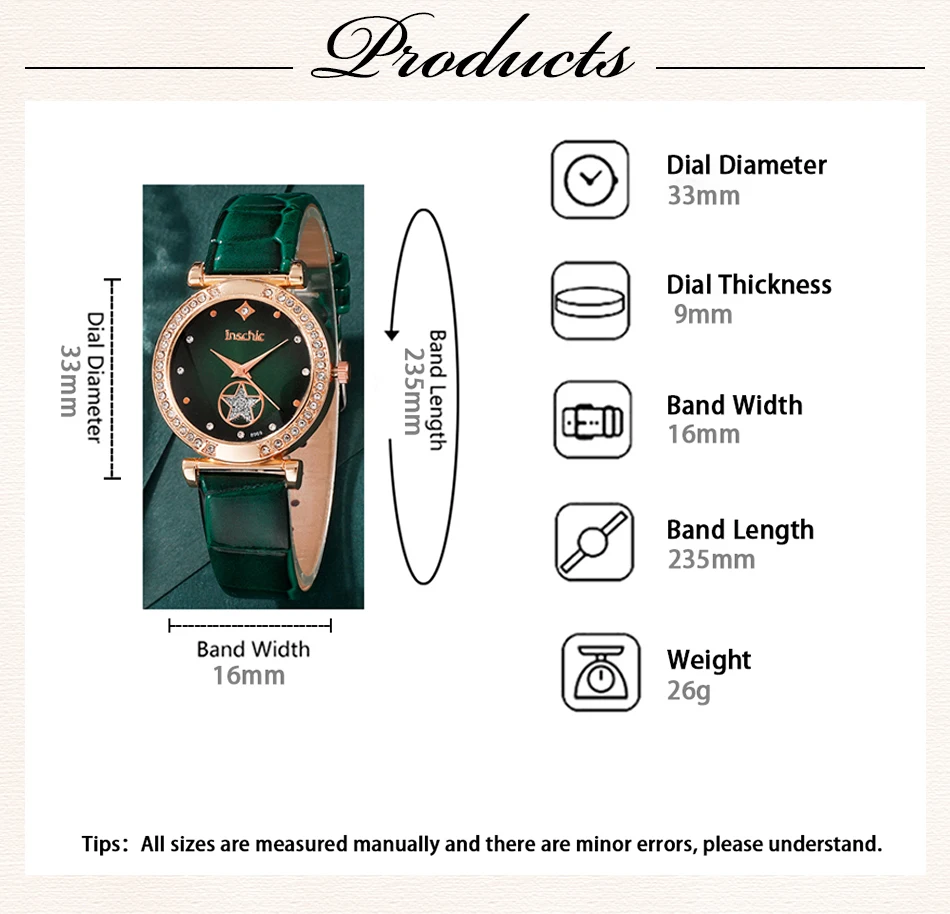 6PCS Set Green Luxury Quartz Watch Women Ring Necklace Earring 6PCS Set Green Luxury Quartz Watch Women Ring Necklace Earring