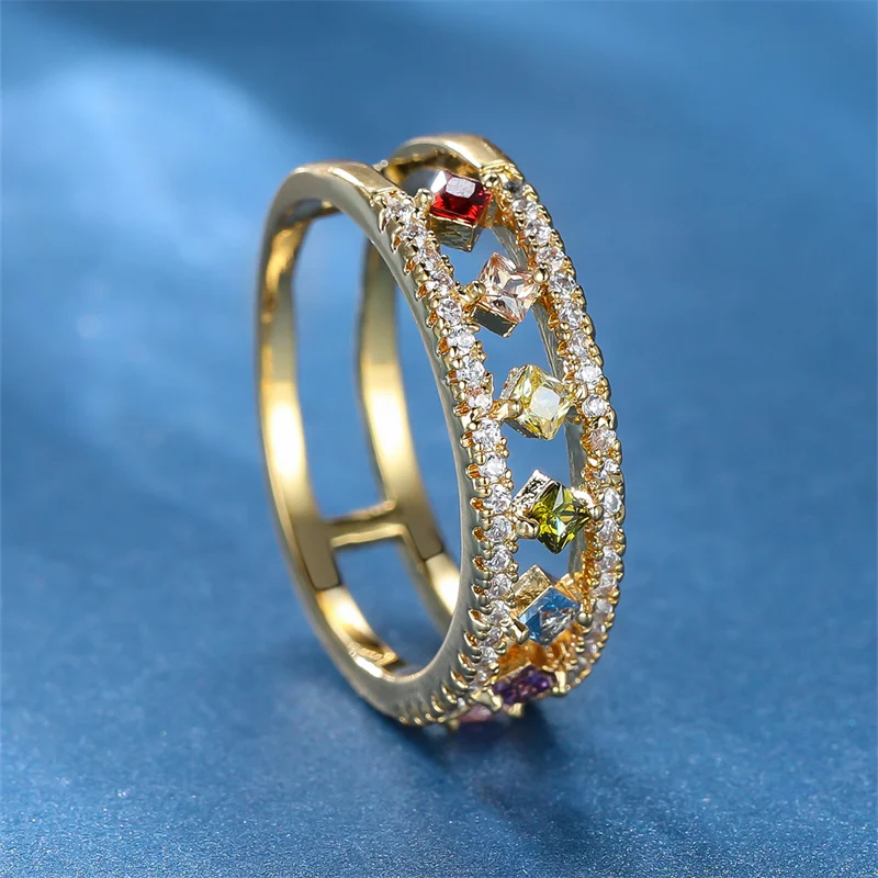 Dainty Square Zircon Rainbow Engagement Ring For Women Dainty Square Zircon Rainbow Engagement Ring For Women