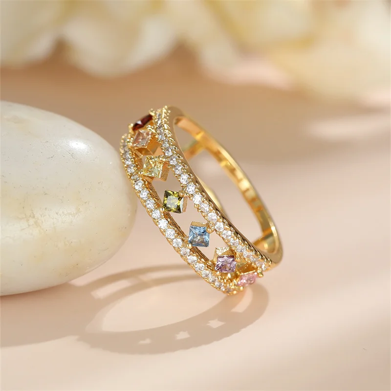 Dainty Square Zircon Rainbow Engagement Ring For Women Dainty Square Zircon Rainbow Engagement Ring For Women