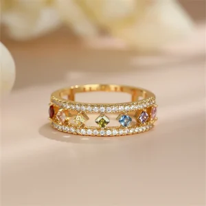 Dainty Square Zircon Rainbow Engagement Ring For Women