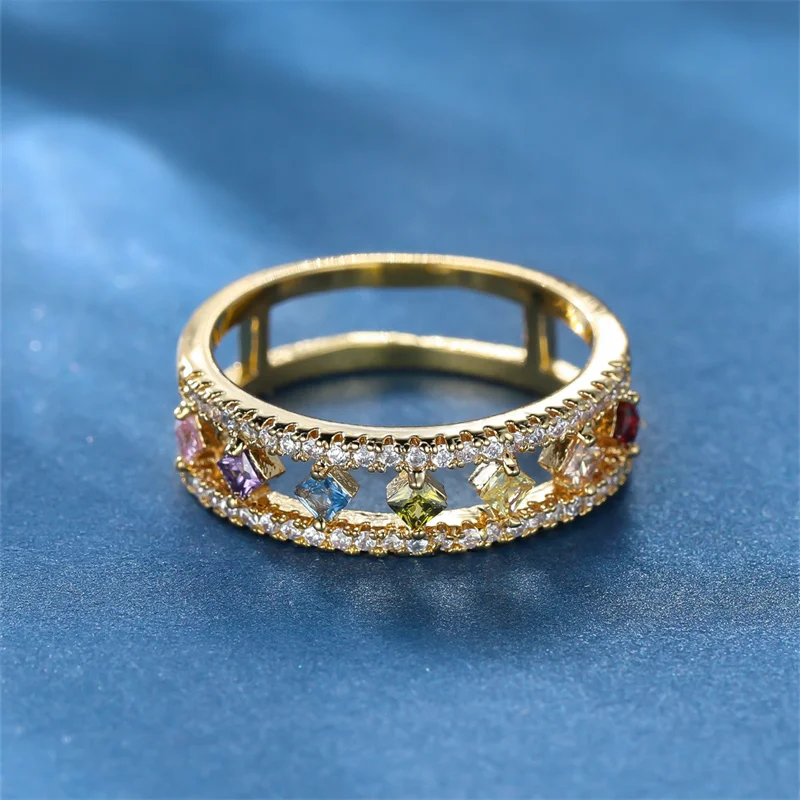 Dainty Square Zircon Rainbow Engagement Ring For Women Dainty Square Zircon Rainbow Engagement Ring For Women