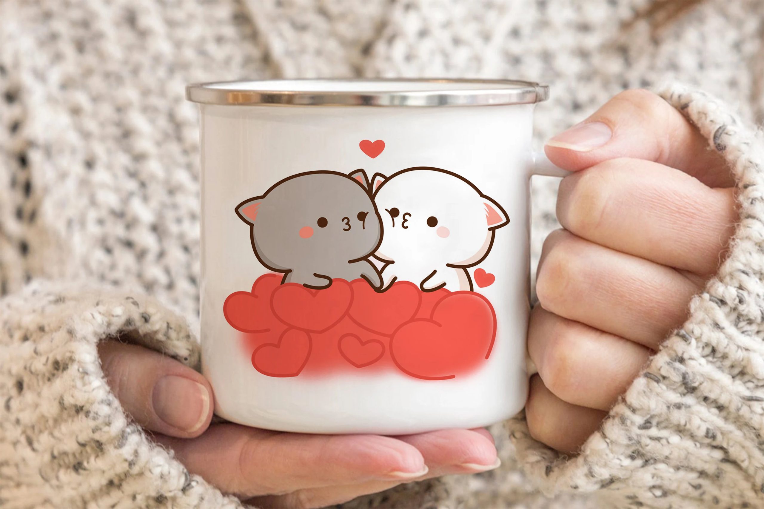 New Peach and Goma cat enamel coffee tea cup New Peach and Goma cat enamel coffee tea cup