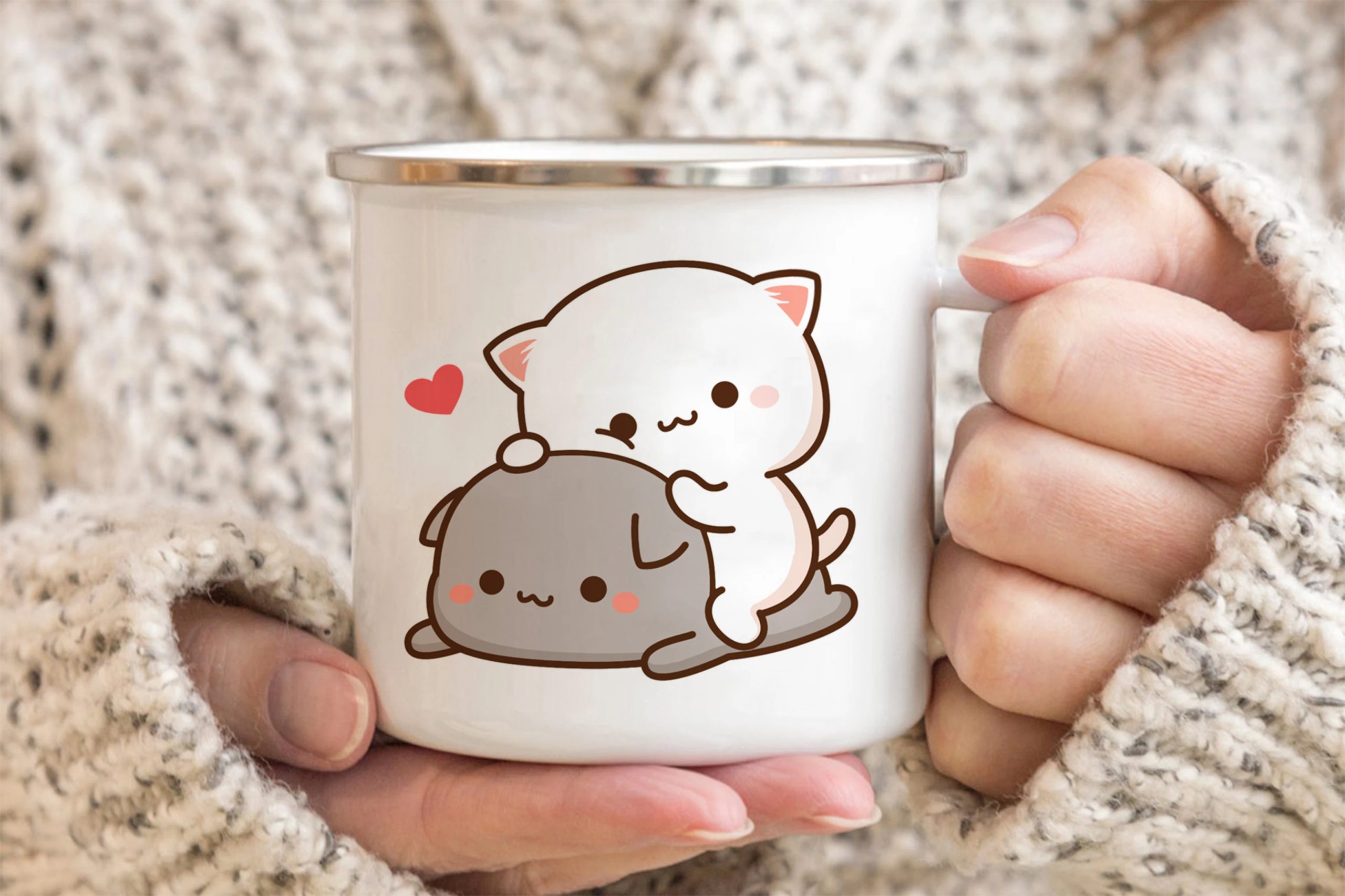 New Peach and Goma cat enamel coffee tea cup New Peach and Goma cat enamel coffee tea cup