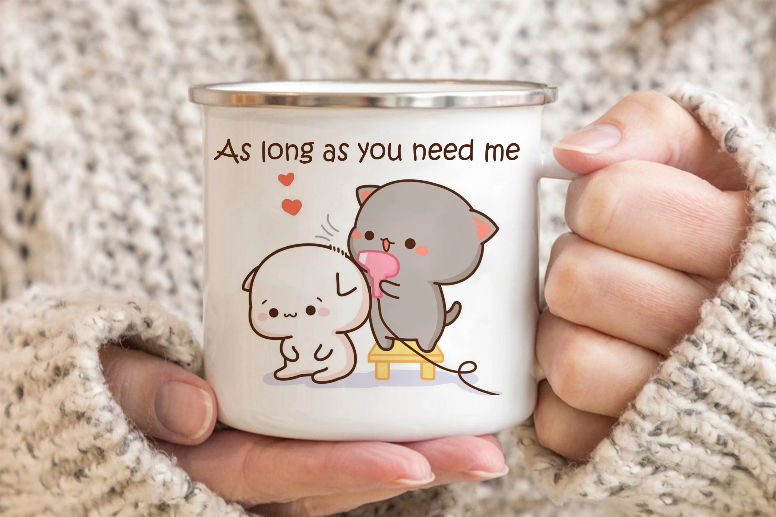 New Peach and Goma cat enamel coffee tea cup New Peach and Goma cat enamel coffee tea cup