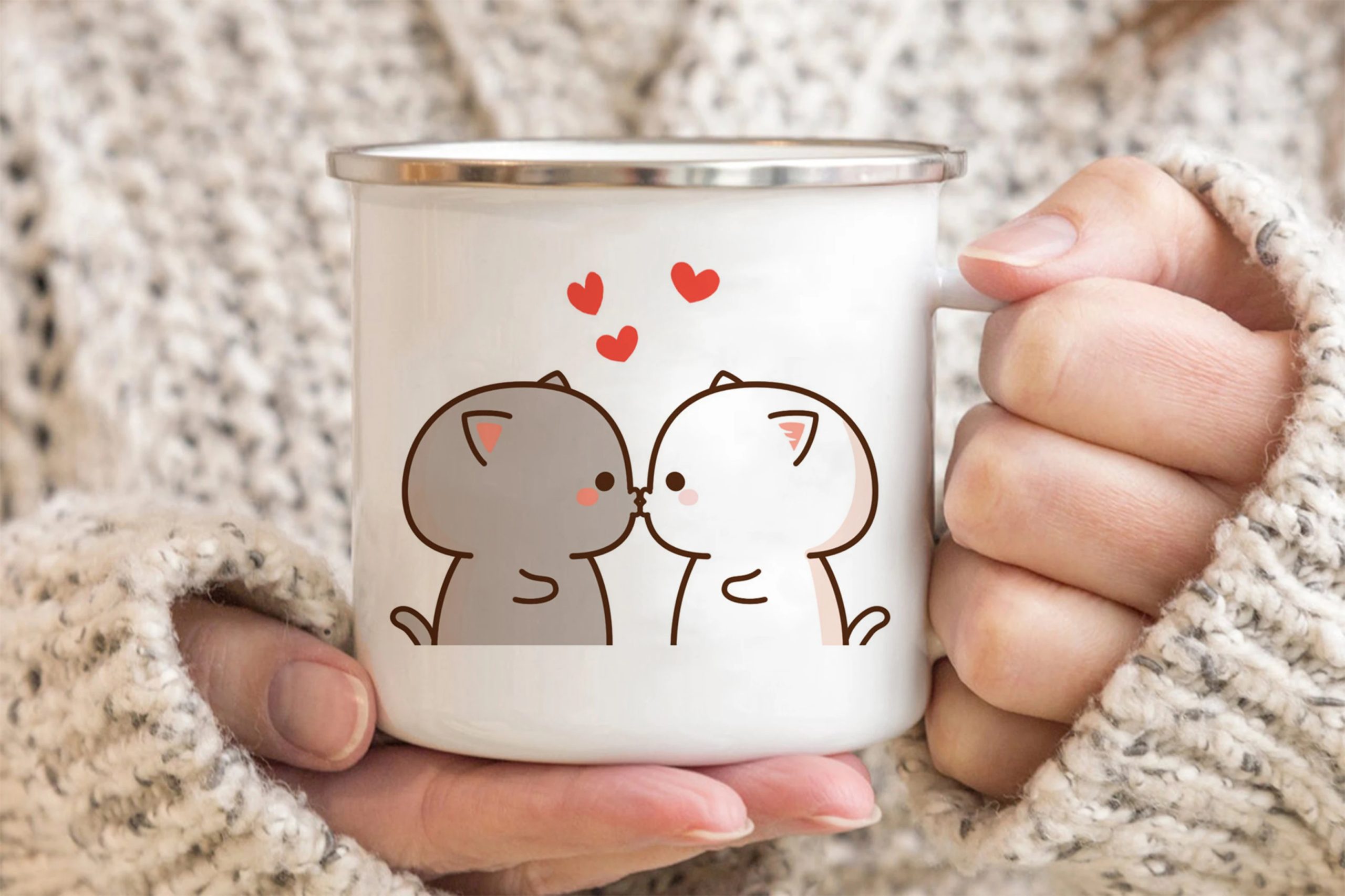 New Peach and Goma cat enamel coffee tea cup New Peach and Goma cat enamel coffee tea cup