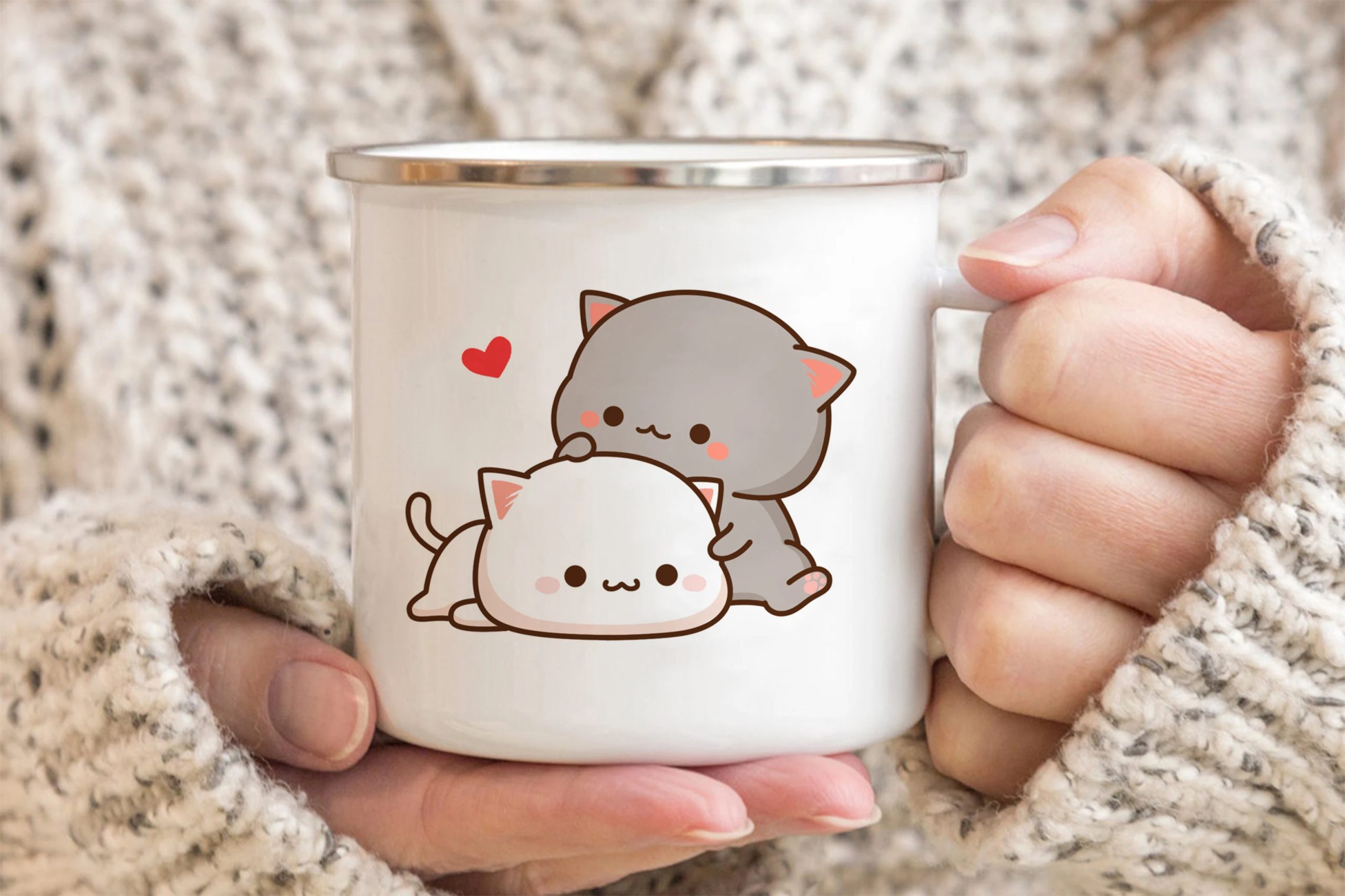 New Peach and Goma cat enamel coffee tea cup New Peach and Goma cat enamel coffee tea cup