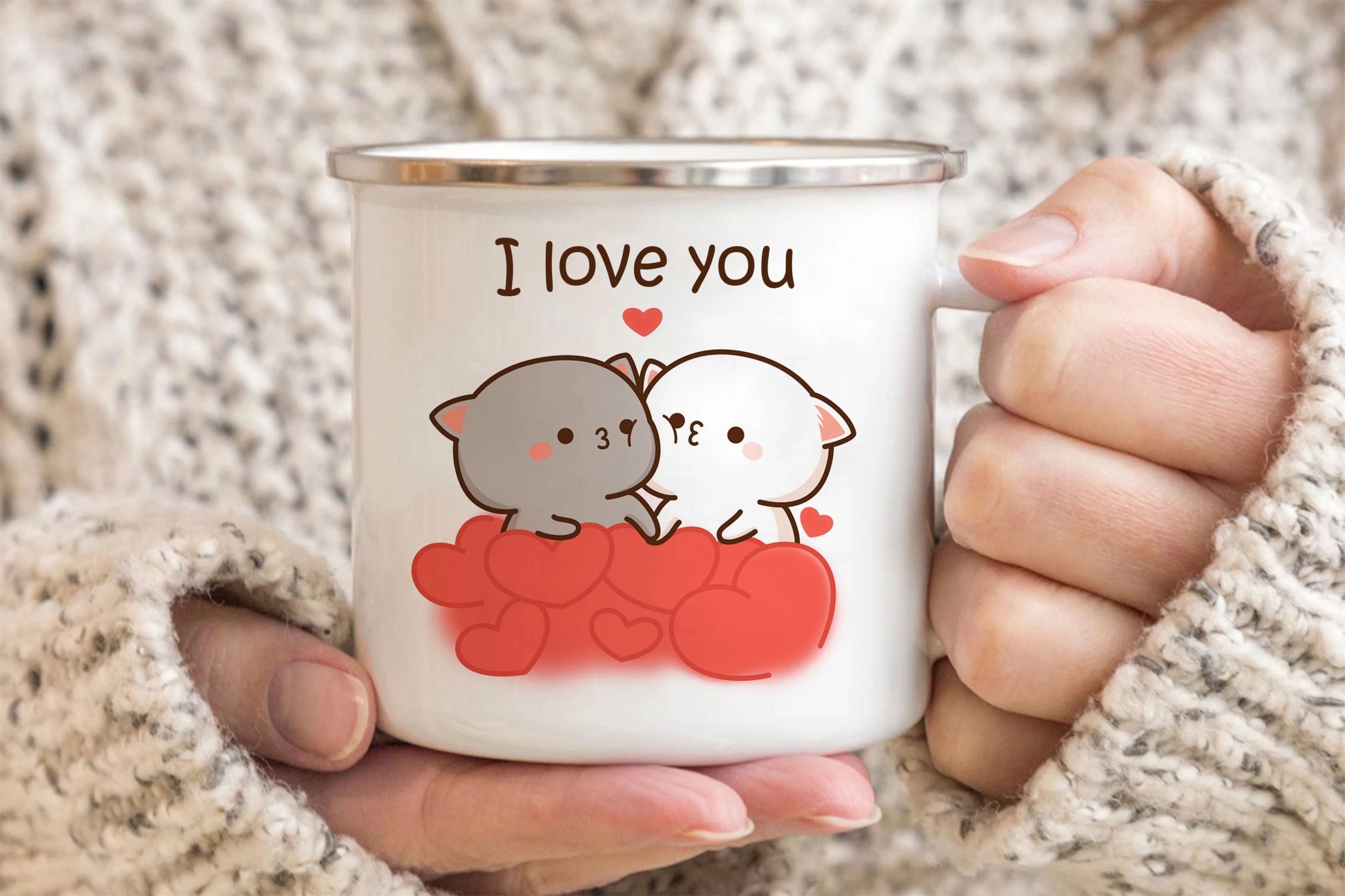 New Peach and Goma cat enamel coffee tea cup New Peach and Goma cat enamel coffee tea cup