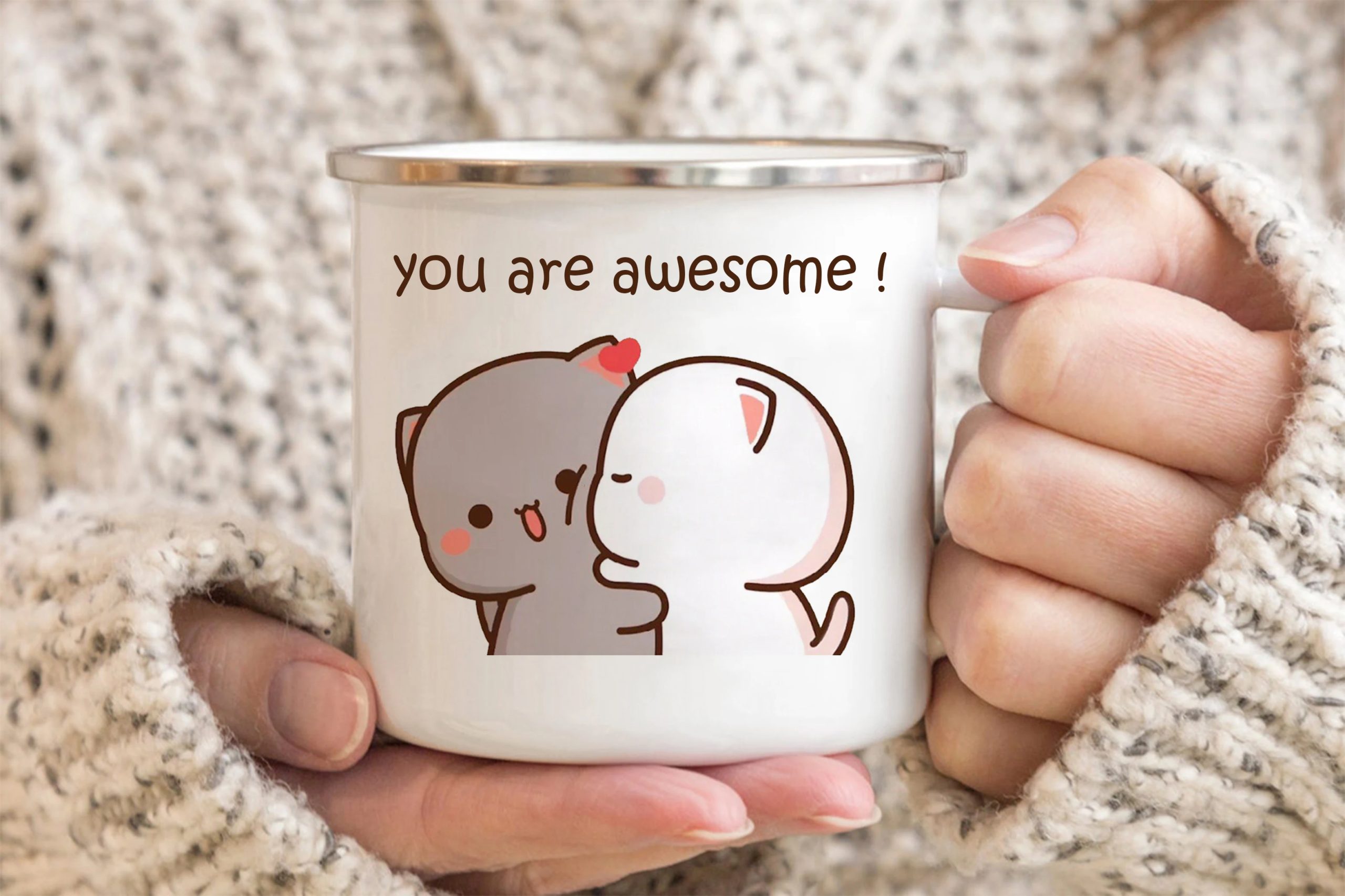 New Peach and Goma cat enamel coffee tea cup New Peach and Goma cat enamel coffee tea cup