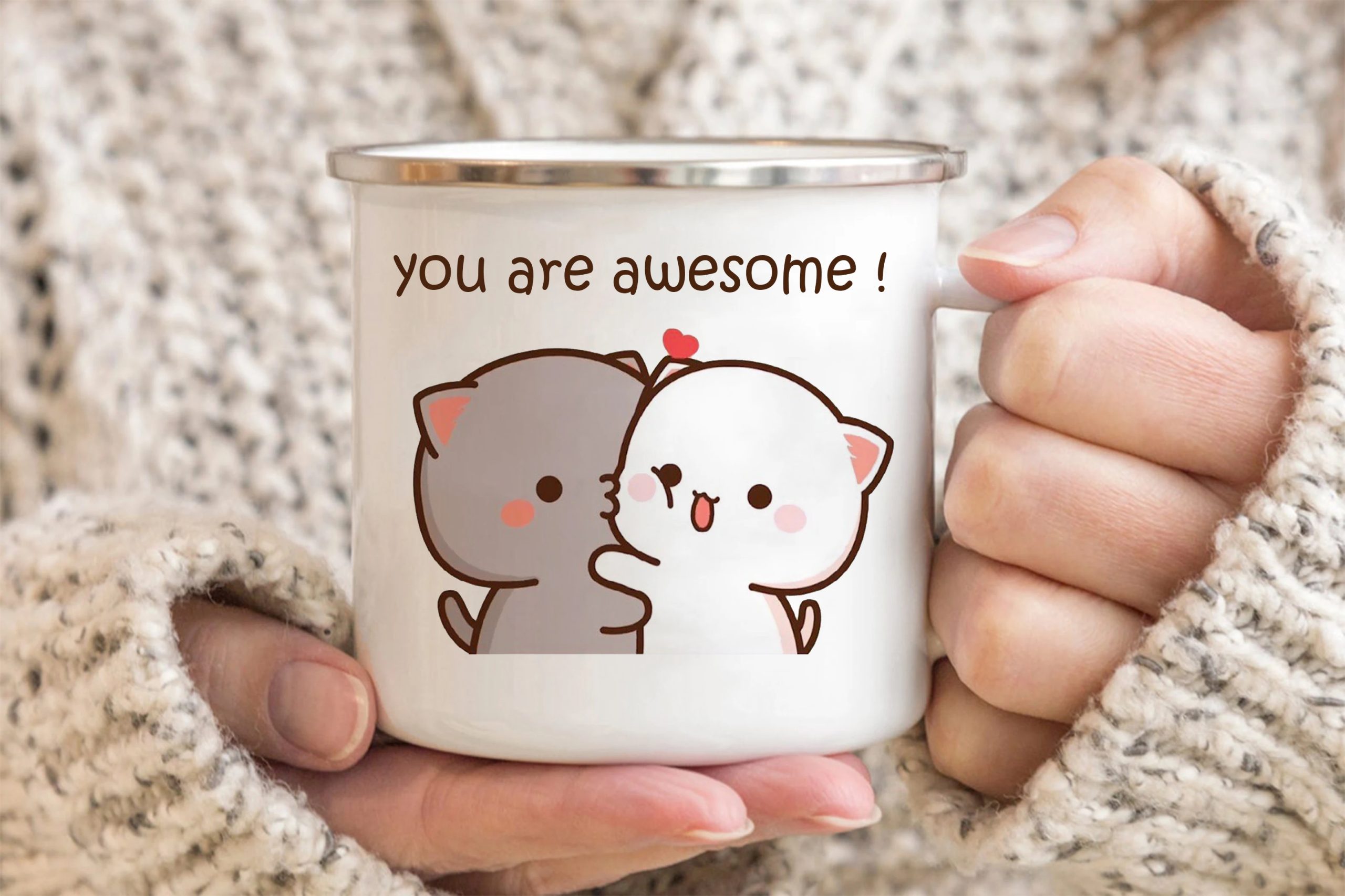 New Peach and Goma cat enamel coffee tea cup New Peach and Goma cat enamel coffee tea cup