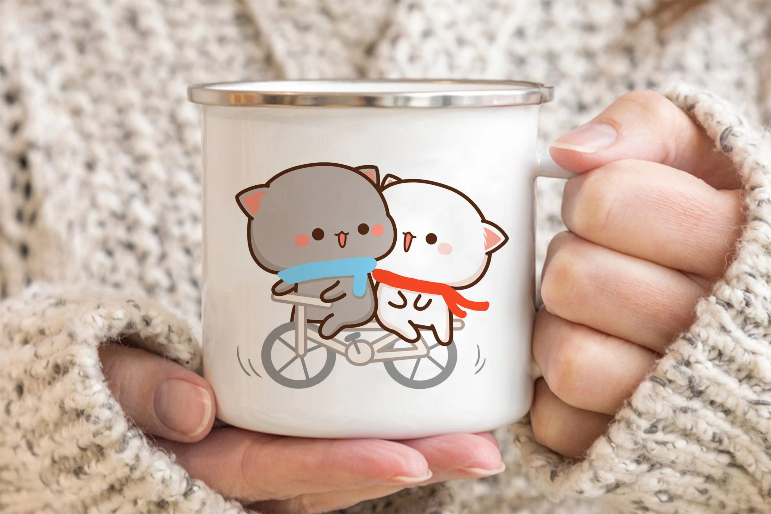 New Peach and Goma cat enamel coffee tea cup New Peach and Goma cat enamel coffee tea cup