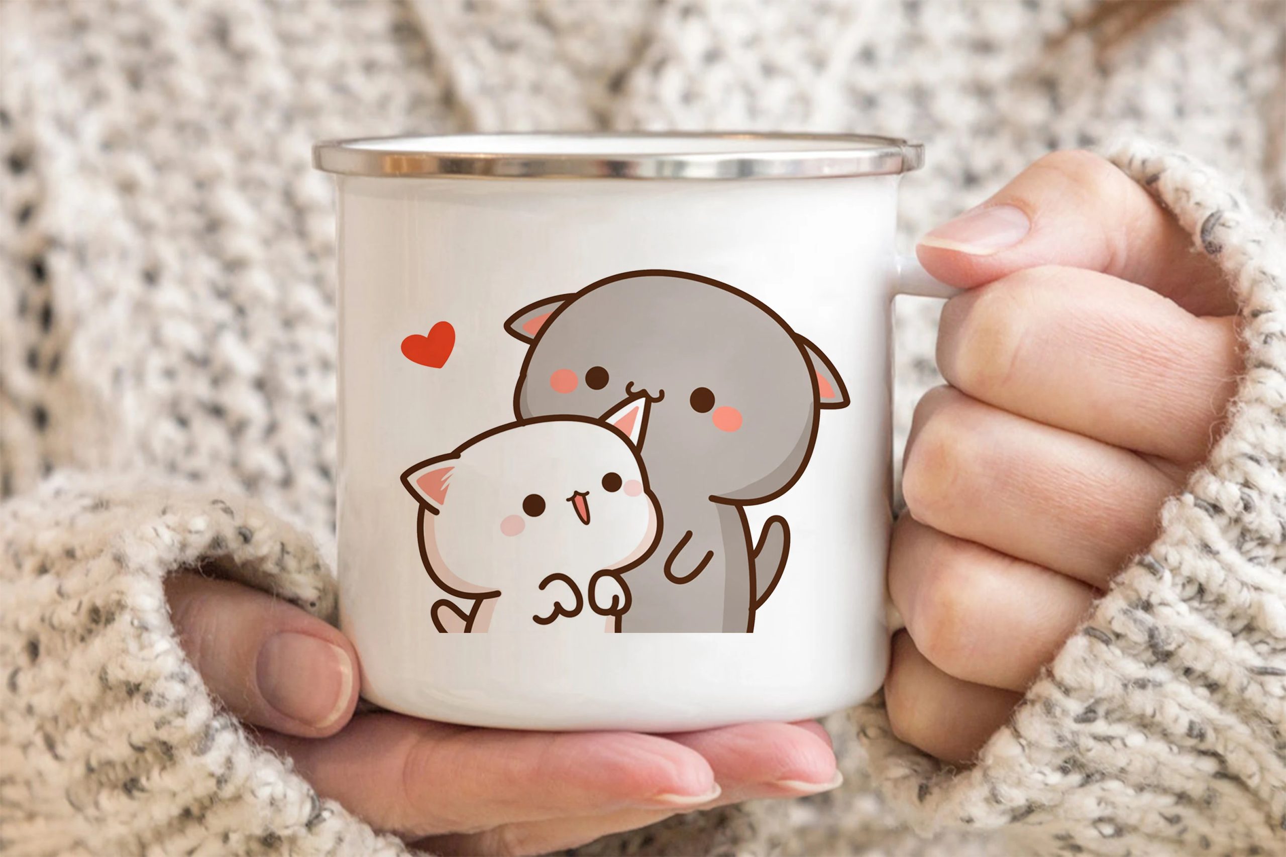 New Peach and Goma cat enamel coffee tea cup New Peach and Goma cat enamel coffee tea cup