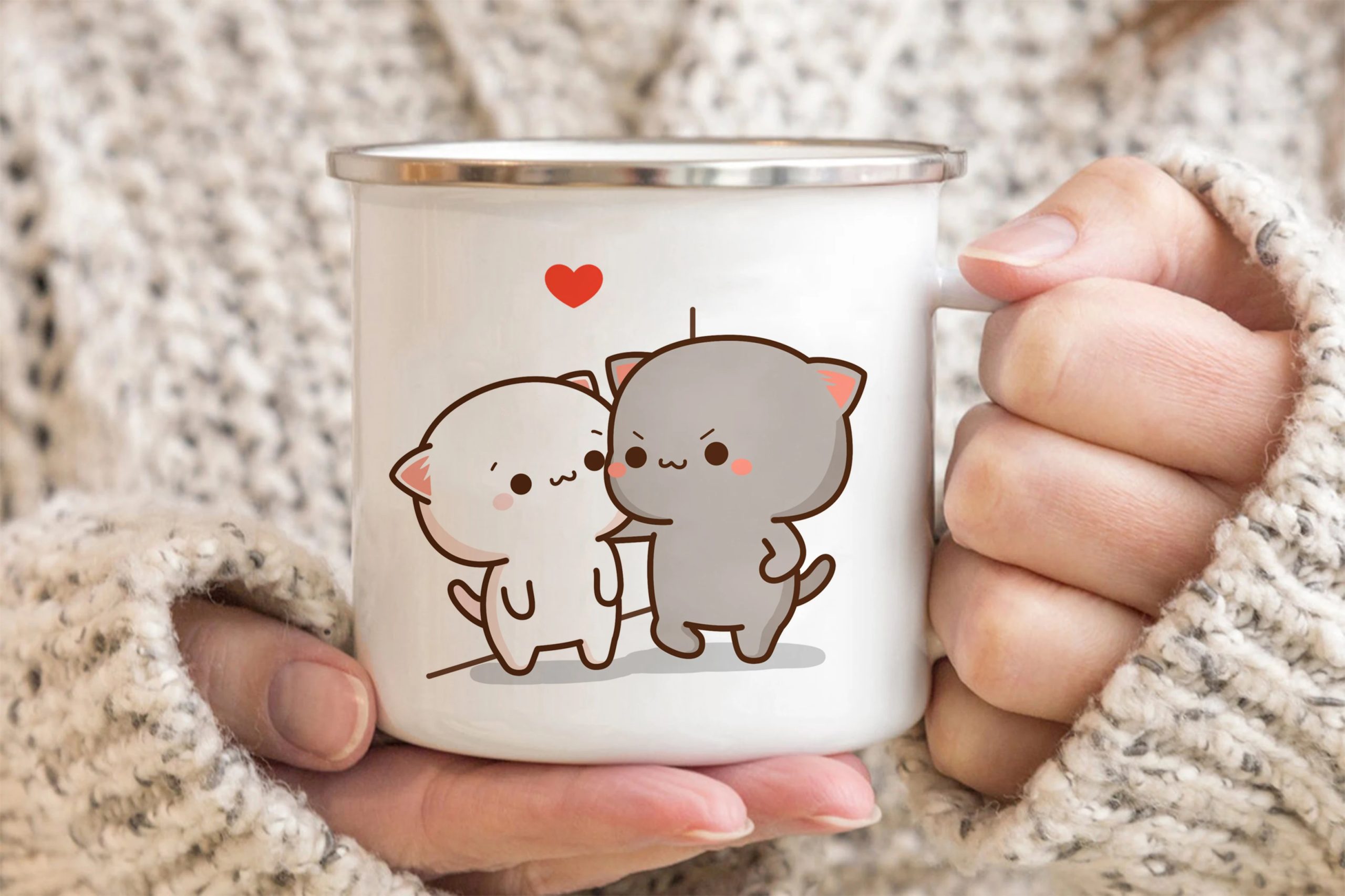 New Peach and Goma cat enamel coffee tea cup New Peach and Goma cat enamel coffee tea cup