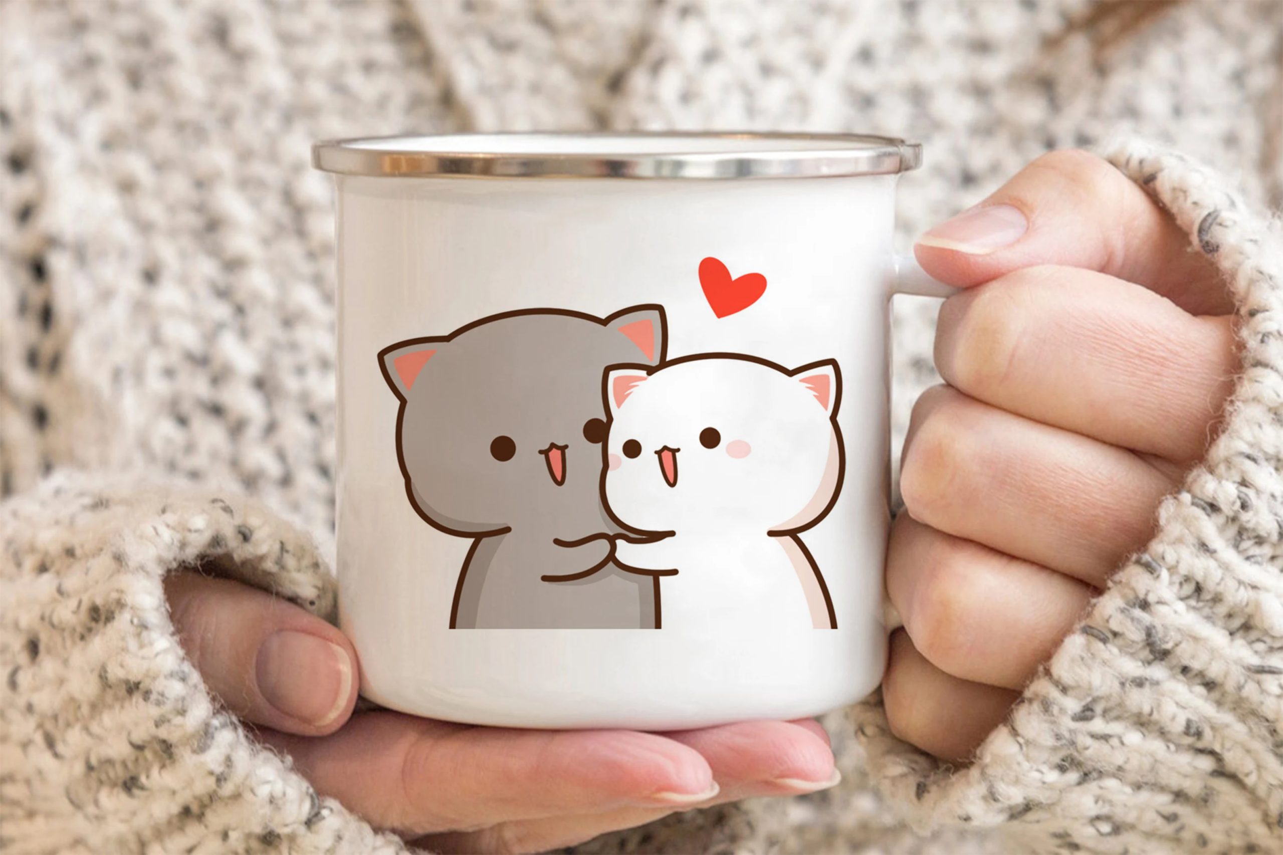 New Peach and Goma cat enamel coffee tea cup New Peach and Goma cat enamel coffee tea cup