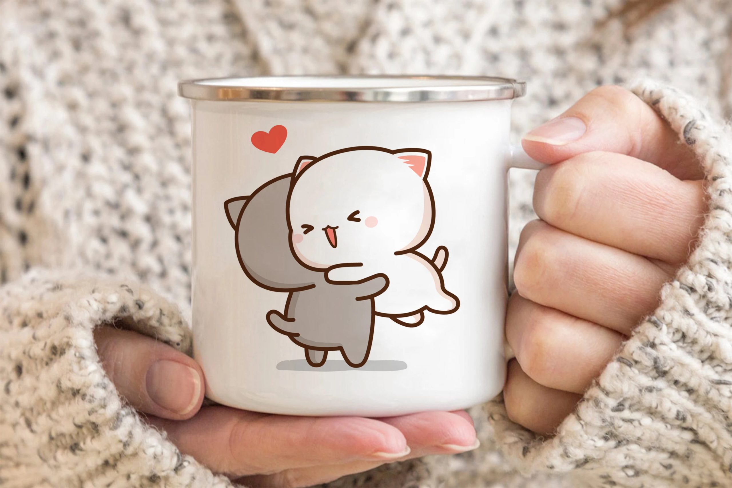 New Peach and Goma cat enamel coffee tea cup New Peach and Goma cat enamel coffee tea cup