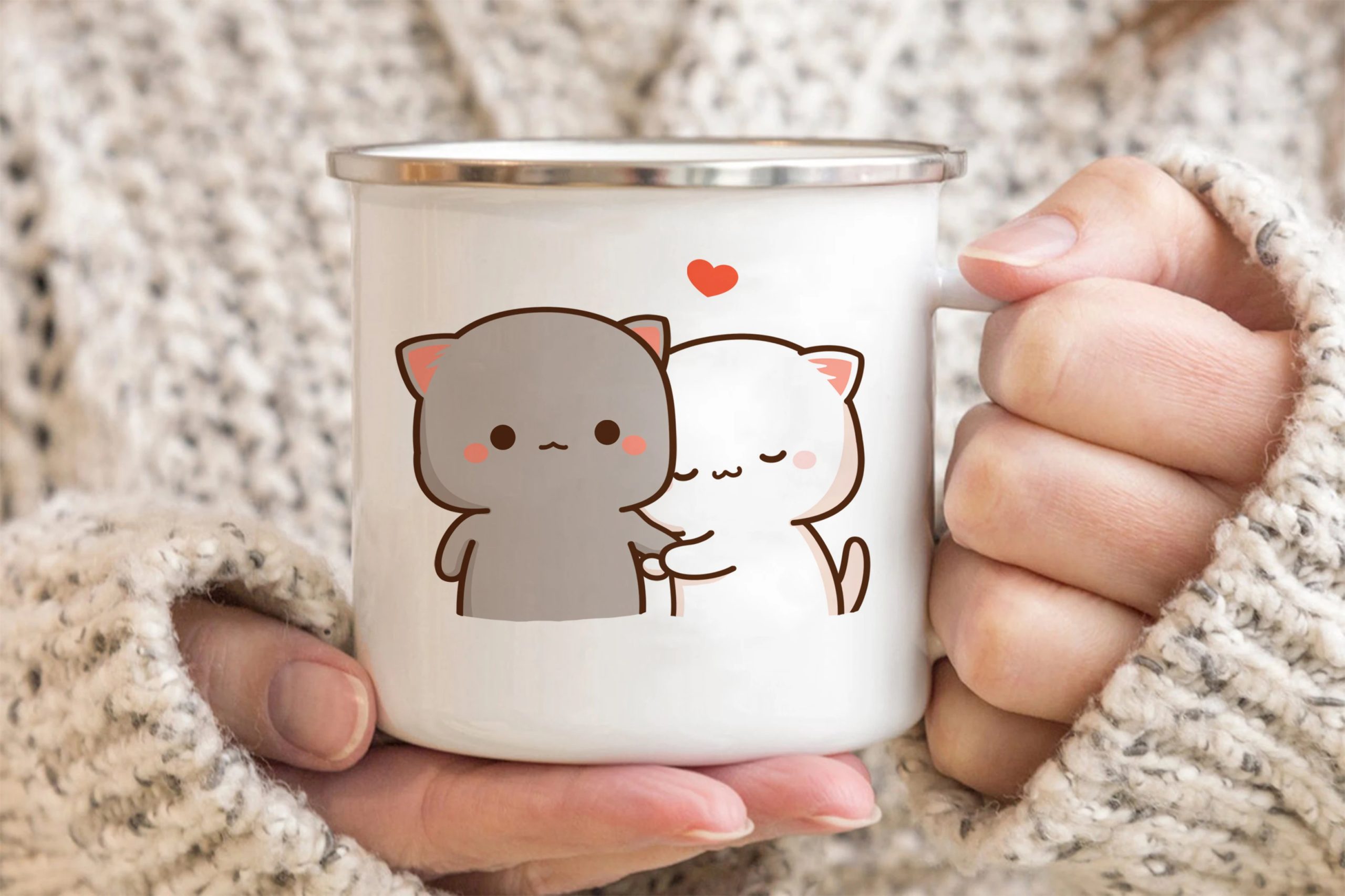 New Peach and Goma cat enamel coffee tea cup New Peach and Goma cat enamel coffee tea cup