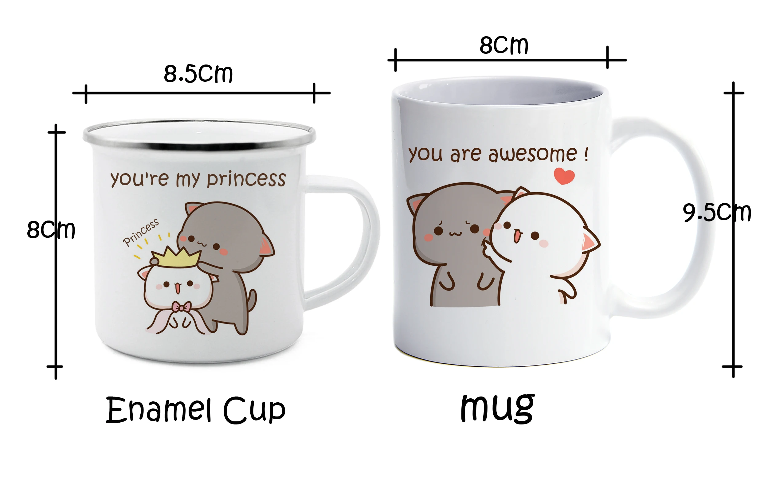 New Peach and Goma cat enamel coffee tea cup New Peach and Goma cat enamel coffee tea cup