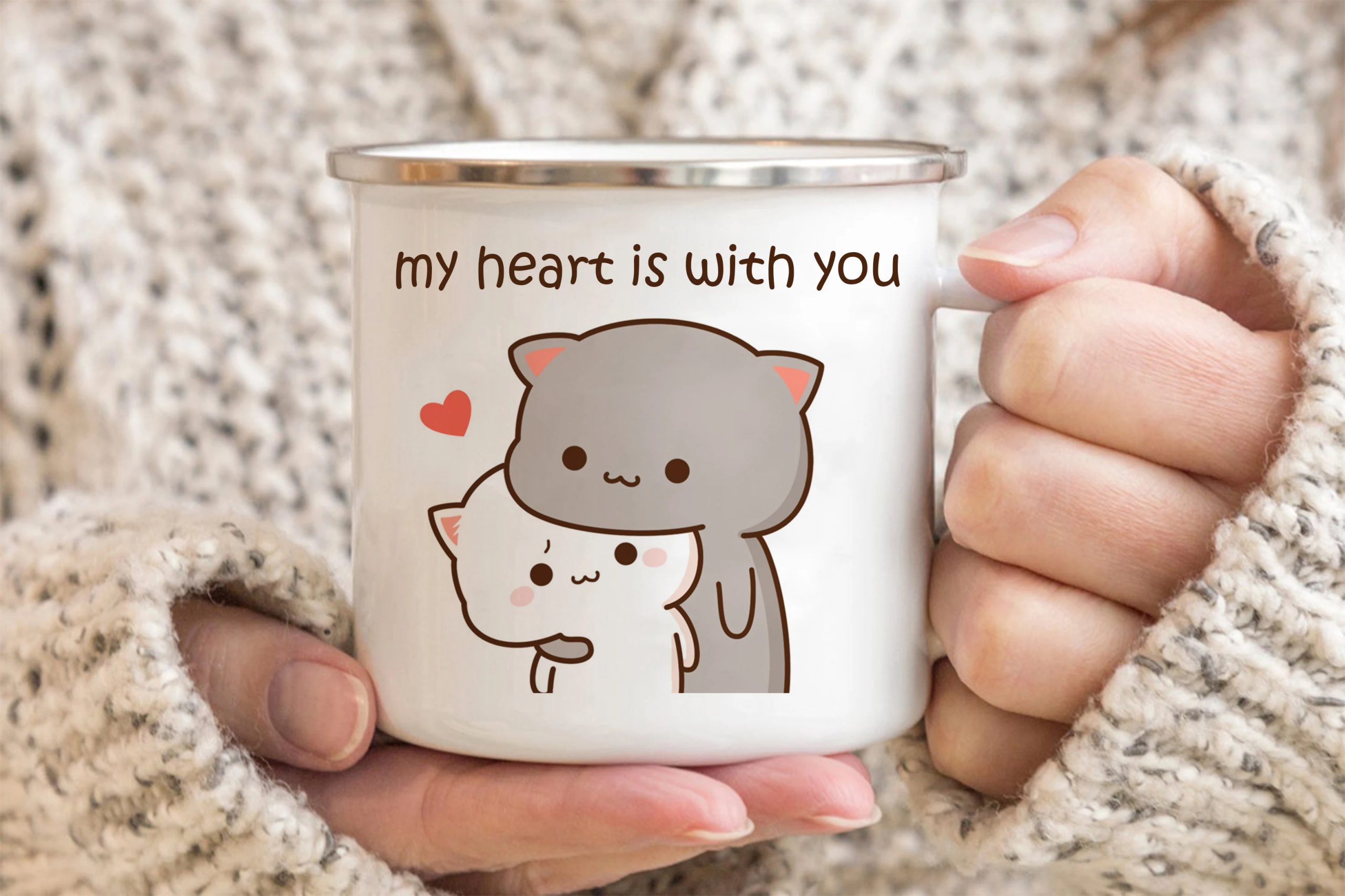 New Peach and Goma cat enamel coffee tea cup New Peach and Goma cat enamel coffee tea cup