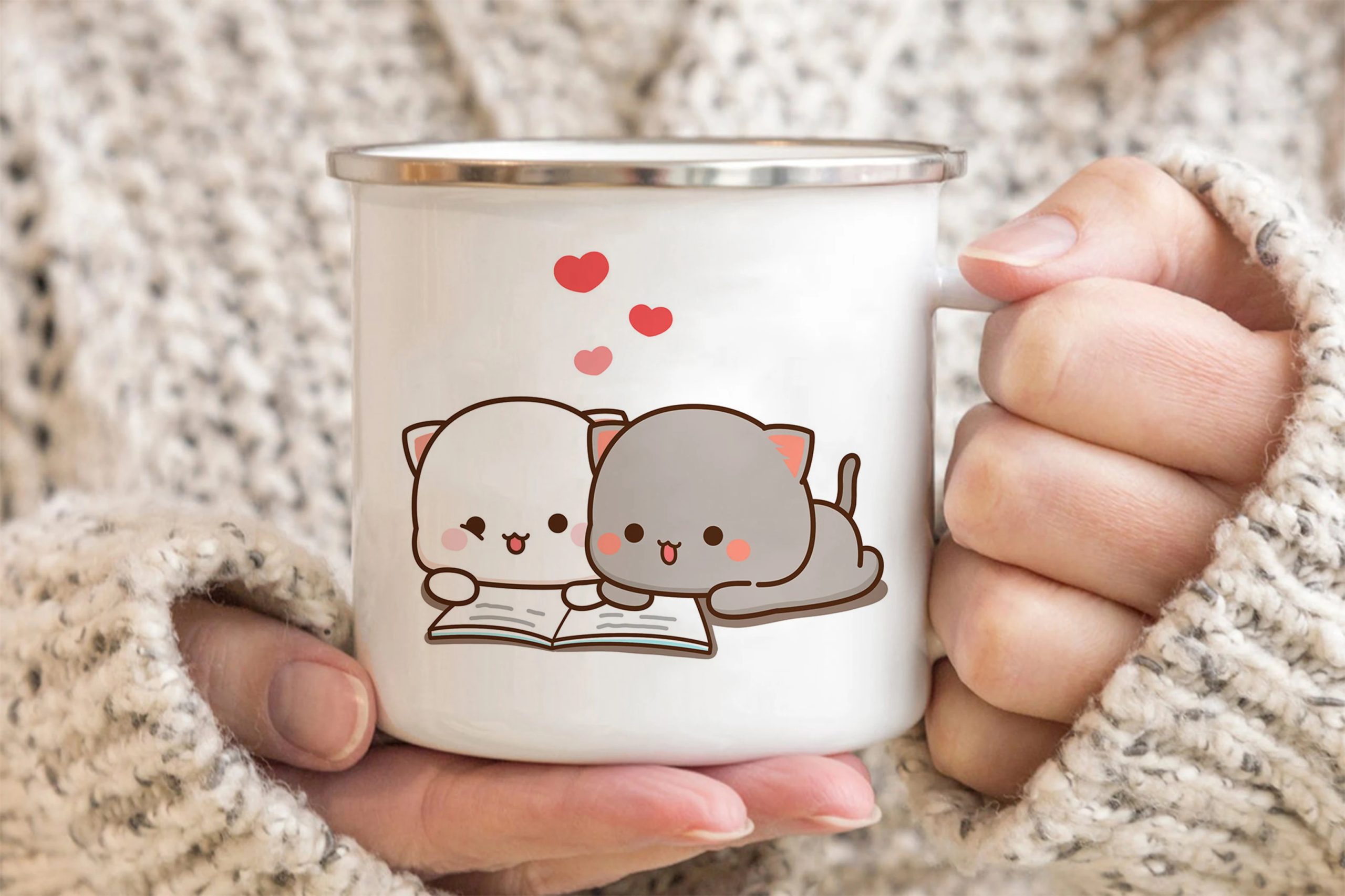 New Peach and Goma cat enamel coffee tea cup New Peach and Goma cat enamel coffee tea cup
