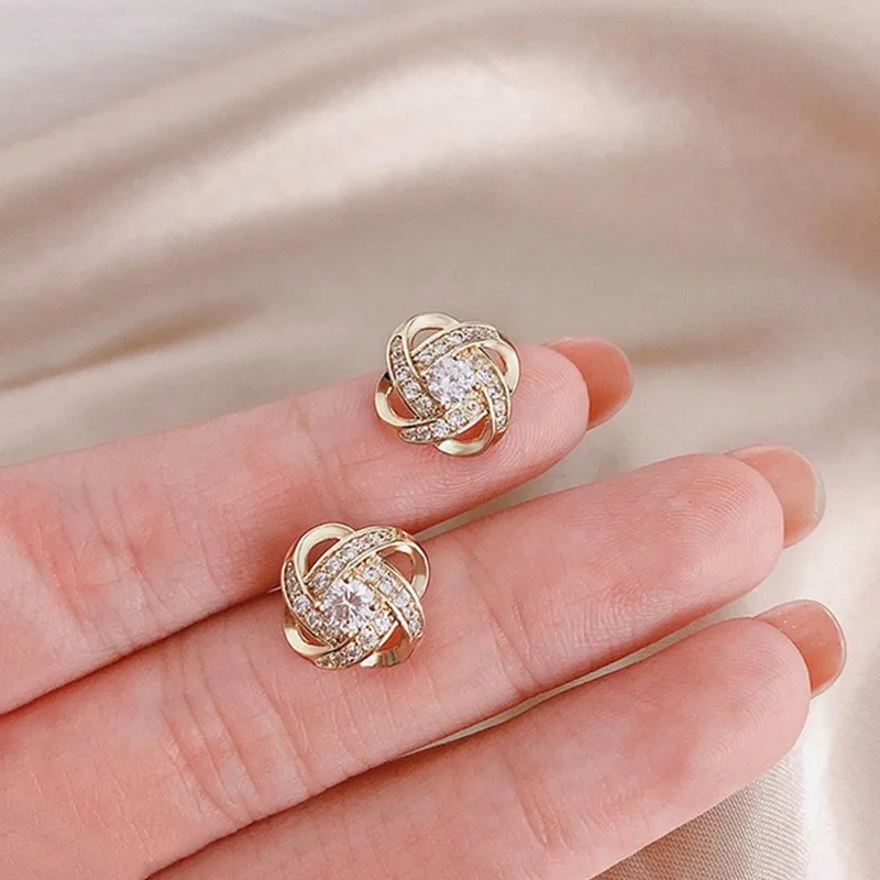 Cross Hollow Light Luxury Zircon Stud Earrings