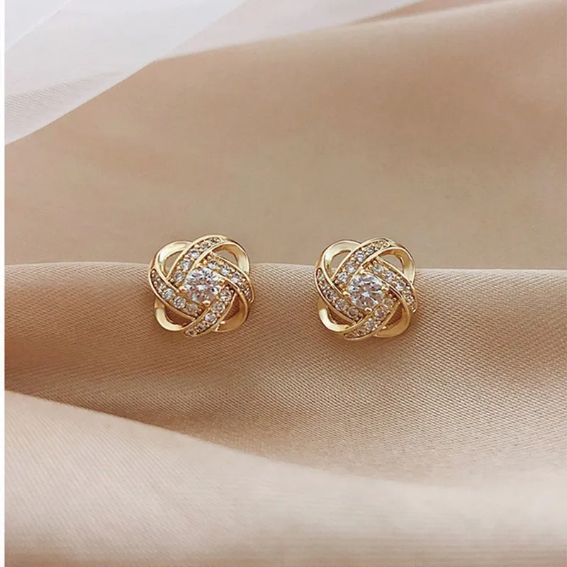 Cross Hollow Light Luxury Zircon Stud Earrings