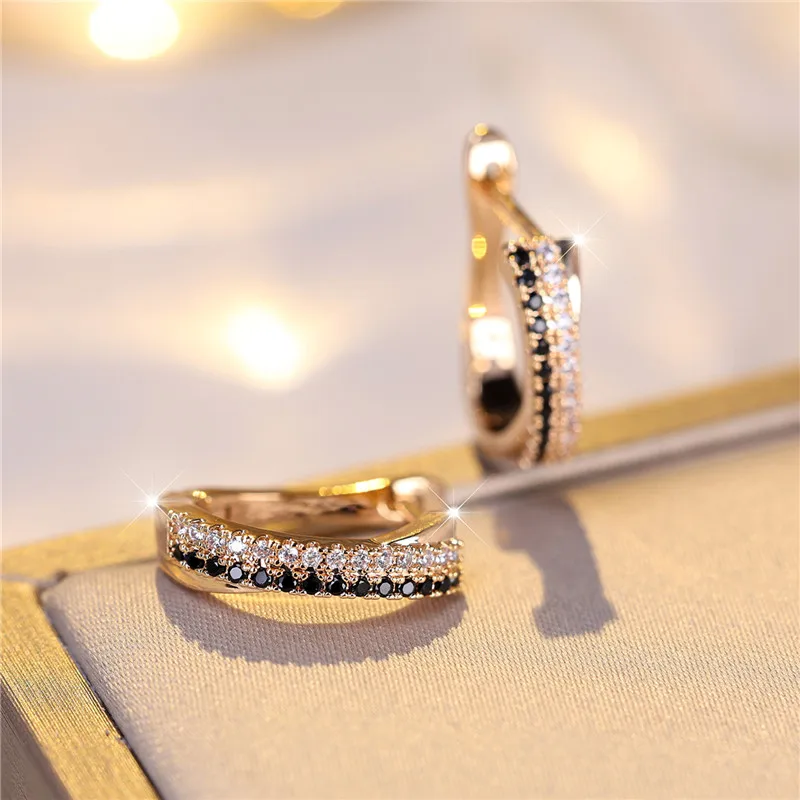 Luxury Female Black White Zircon Stone Clip Earrings Luxury Female Black White Zircon Stone Clip Earrings