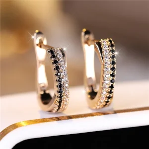 Luxury Female Black White Zircon Stone Clip Earrings