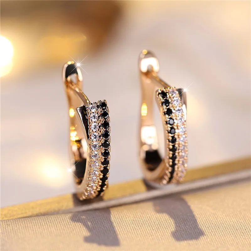 Luxury Female Black White Zircon Stone Clip Earrings Luxury Female Black White Zircon Stone Clip Earrings