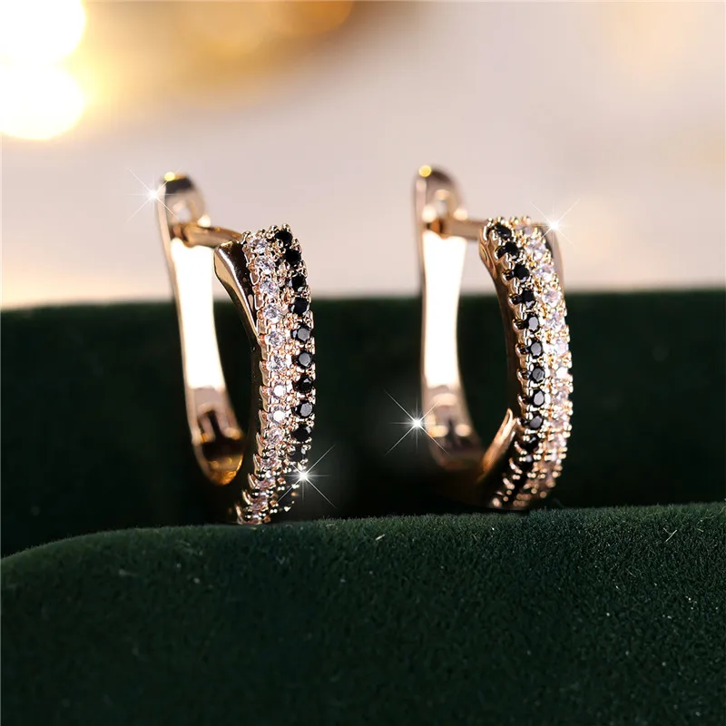 Luxury Female Black White Zircon Stone Clip Earrings Luxury Female Black White Zircon Stone Clip Earrings