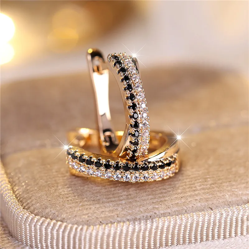 Luxury Female Black White Zircon Stone Clip Earrings Luxury Female Black White Zircon Stone Clip Earrings