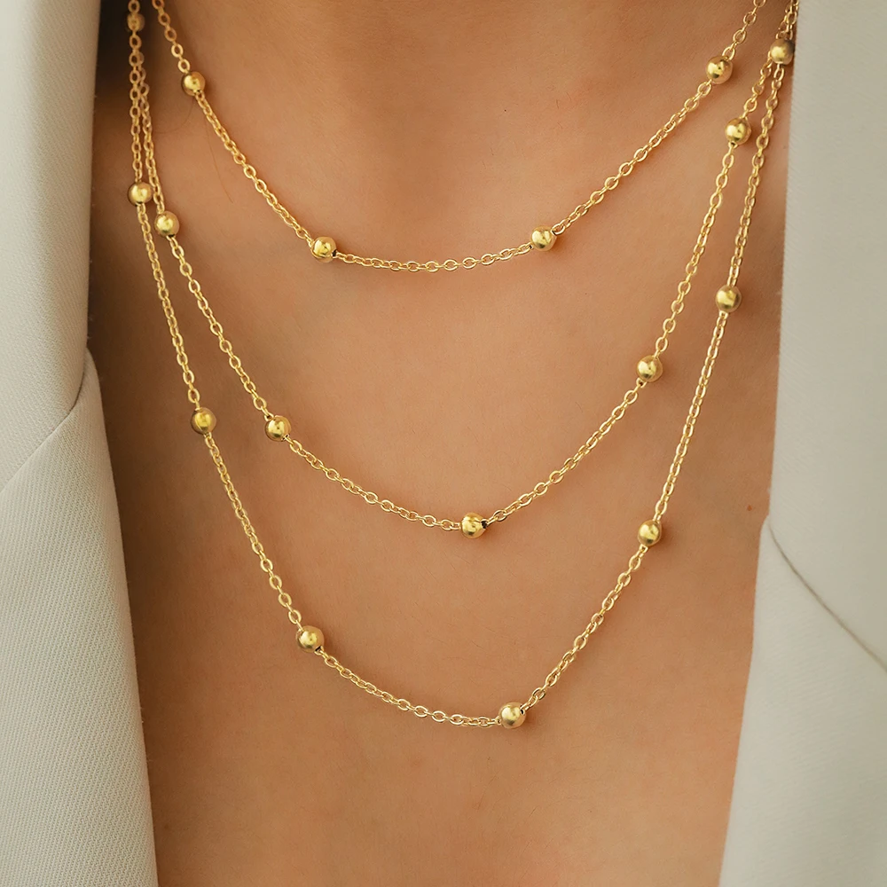 Stainless Steel Beads Multi-Layers Chain Necklace For Women