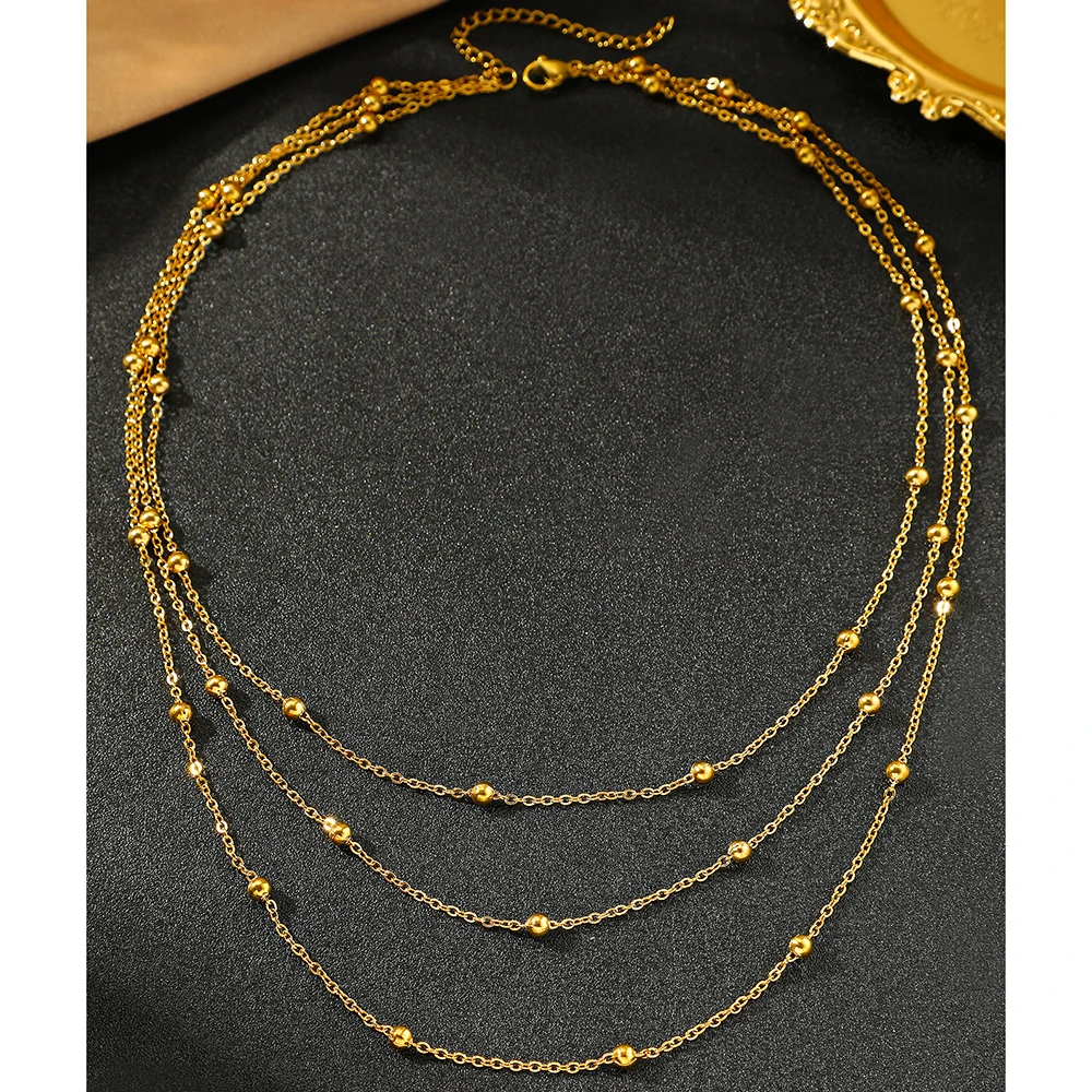 Stainless Steel Beads Multi-Layers Chain Necklace For Women