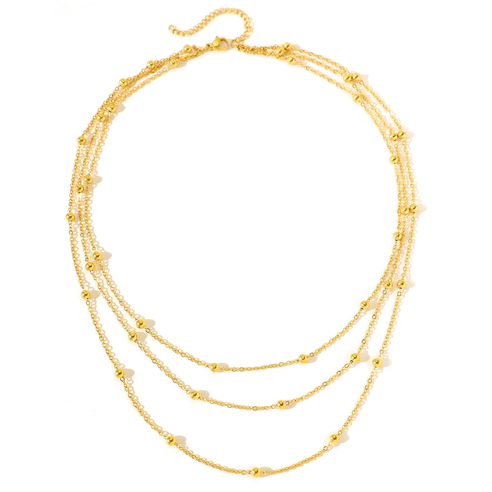 Stainless Steel Beads Multi-Layers Chain Necklace For Women