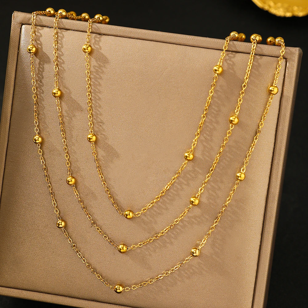 Stainless Steel Beads Multi-Layers Chain Necklace For Women