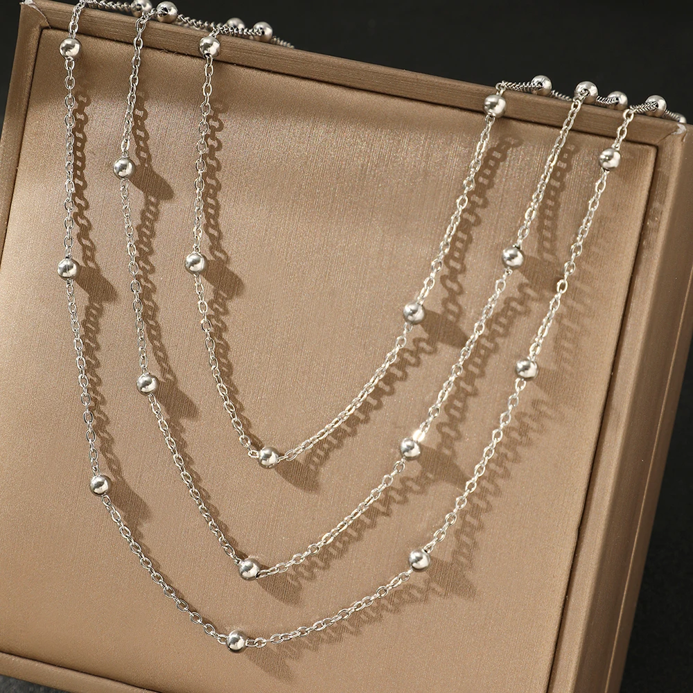 Stainless Steel Beads Multi-Layers Chain Necklace For Women