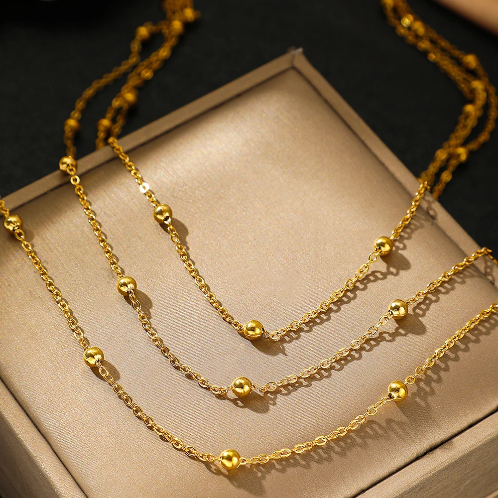 Stainless Steel Beads Multi-Layers Chain Necklace For Women