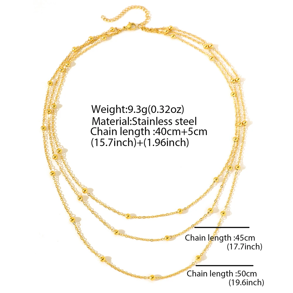 Stainless Steel Beads Multi-Layers Chain Necklace For Women