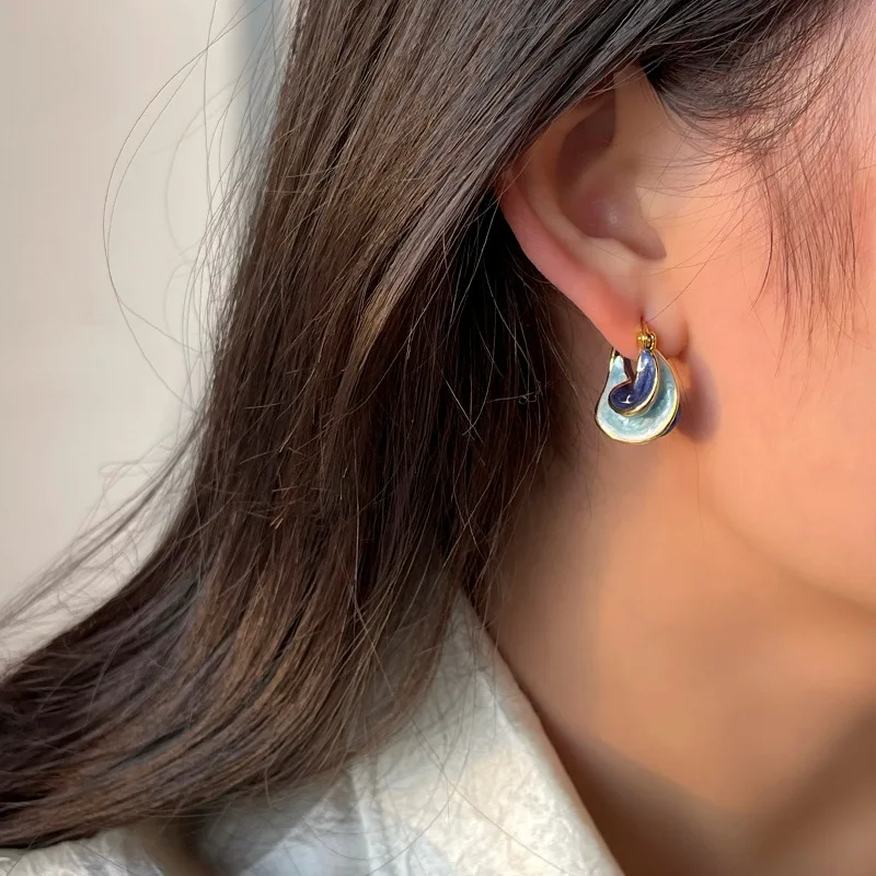 Enamel Color Metal Texture Small Hoop Earrings for Women Enamel Color Metal Texture Small Hoop Earrings for Women