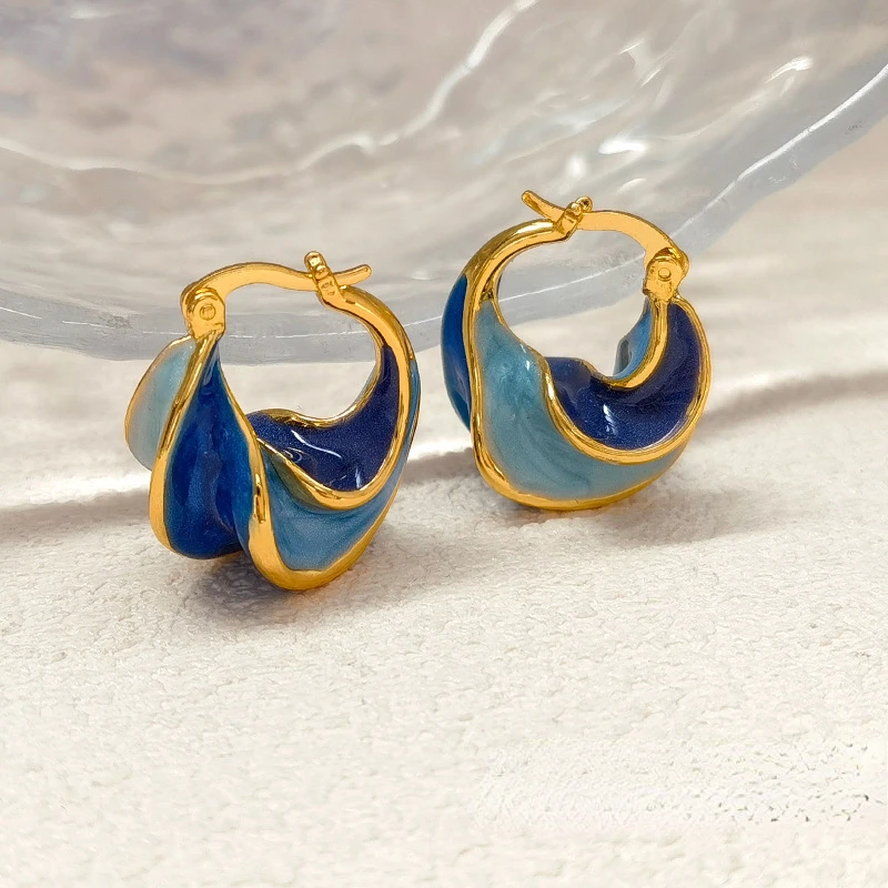 Enamel Color Metal Texture Small Hoop Earrings for Women Enamel Color Metal Texture Small Hoop Earrings for Women